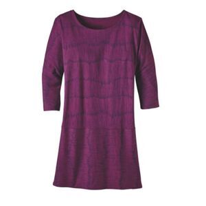 Patagonia Kamala 3/4 Sleeve Purple Shift Dress. Soft Knit. Recyclable. Purple.